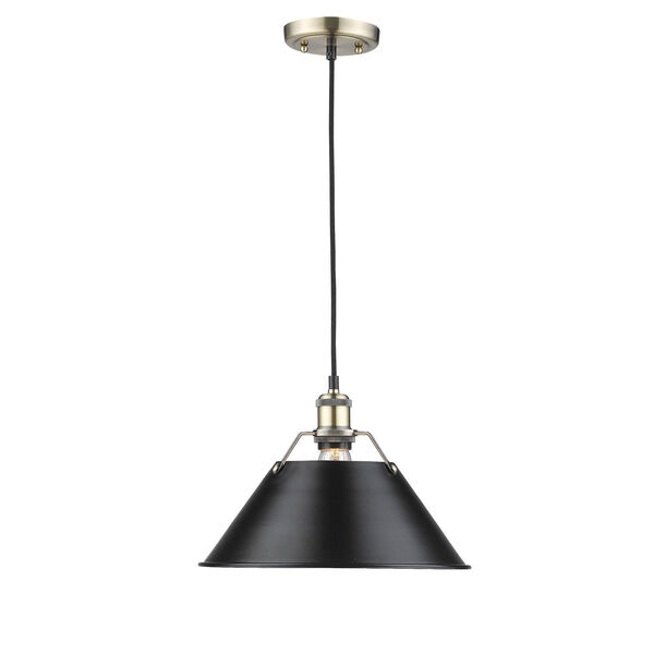 Orwell Aged Brass One-Light Pendant with Black Shade, image 1