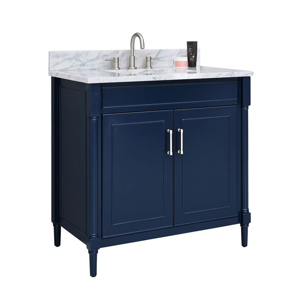 Bristol Navy Blue 31-Inch Vanity Set with Carrara White Marble Top, image 2