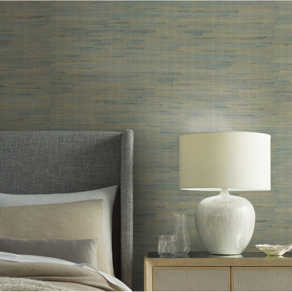 Candice Olson Modern Nature 2nd Edition Gold and Blue Metallic Jute Wallpaper, image 1