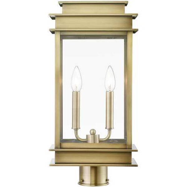Princeton Antique Brass with Polished Chrome Two-Light Outdoor Large Lantern Post, image 3