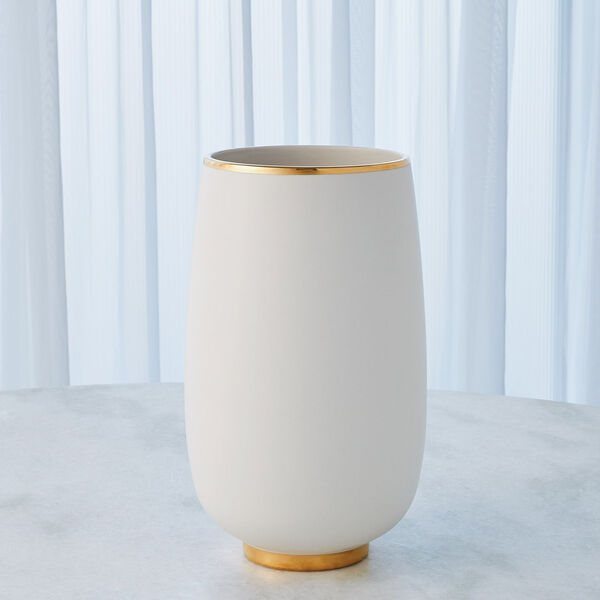 Gold Rim and White 8-Inch Bulb Vase, image 6