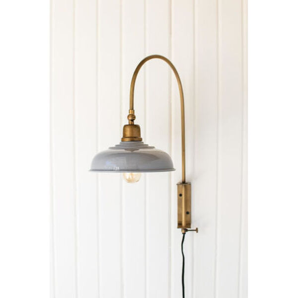 Antique Brass One-Light Wall Sconce with Grey Shade, image 1