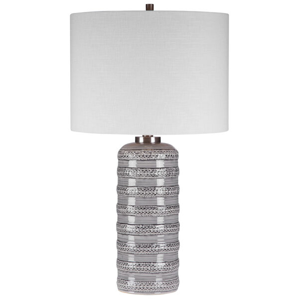 Alenon Light Gray and Brushed Nickel One-Light Table Lamp with Round Drum Hardback Shade, image 7
