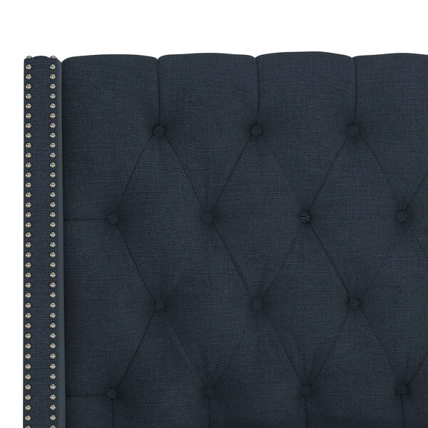 Full Linen Navy 60-Inch Nail Button Tufted Wingback Headboard, image 4