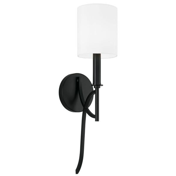 Sylvia Matte Black One-Light Wall Sconce with White Fabric Stay Straight Shade, image 1