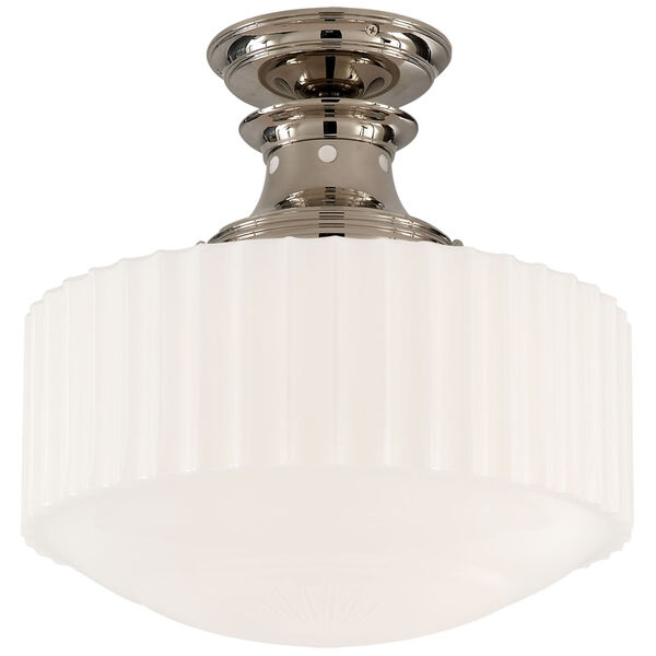 Milton Road Flush Mount in Polished Nickel with White Glass by Thomas O'Brien, image 1