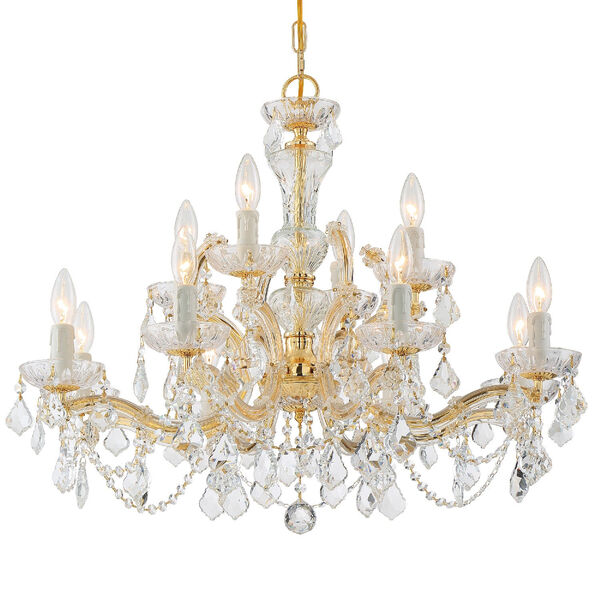 Maria Theresa Gold Twelve Light Chandelier with Clear Hand Cut Crystal, image 1