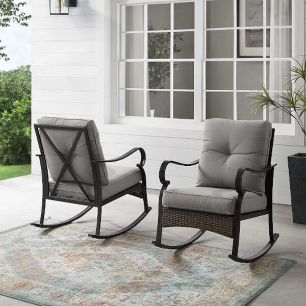 Dahlia Taupe and Matte Black Outdoor Metal And Wicker Rocking Chair, Set of 2, image 3