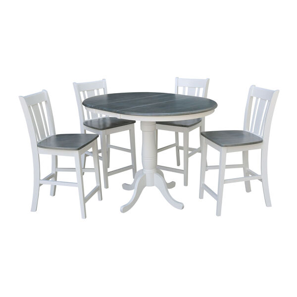 San Remo White and Heather Gray 36-Inch Round Extension Dining Table With Four Counter Height Stools, Five-Piece, image 1