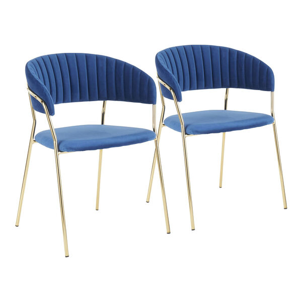 Tania Gold and Blue Arm Dining Chair, Set of 2, image 1
