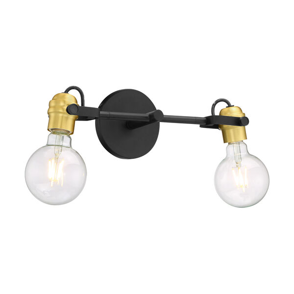 Mantra Black and Brushed Brass Two-Light Bath Vanity, image 2