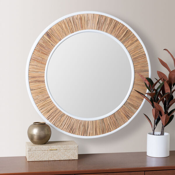 Kaleb Natural Wood and White 36 x 36-Inch Wall Mirror, image 1