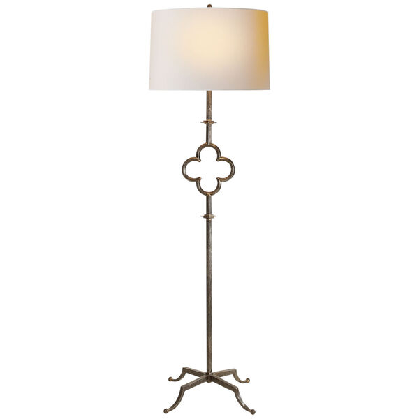Quatrefoil Floor Lamp in Aged Iron with Linen Shade by Suzanne Kasler, image 1