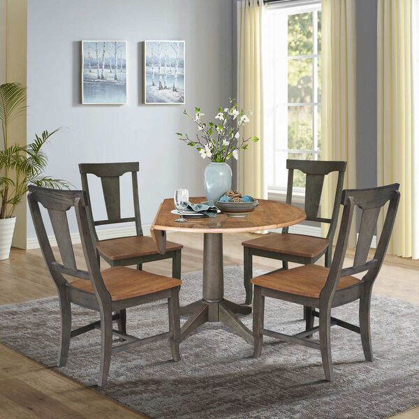 Hickory Washed Coal Round Dual Drop Leaf Dining Table with Four Panel Back Chairs, image 5