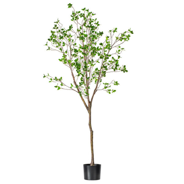 Faux Potted Milan Leaf Tree in Black Planters Pot, image 1