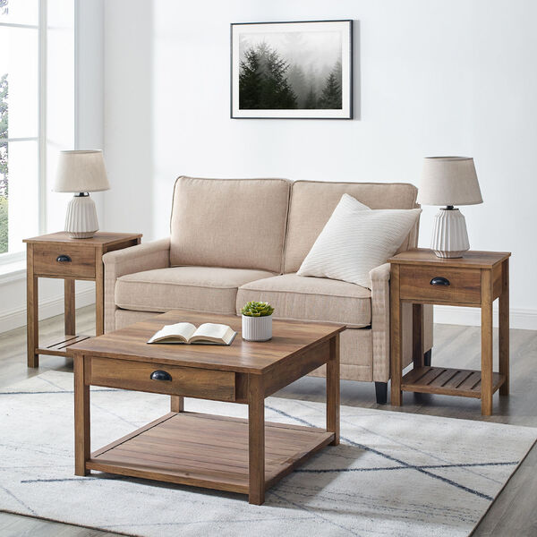 Rustic Oak Coffee Table and Side Table Set, 3-Piece, image 3