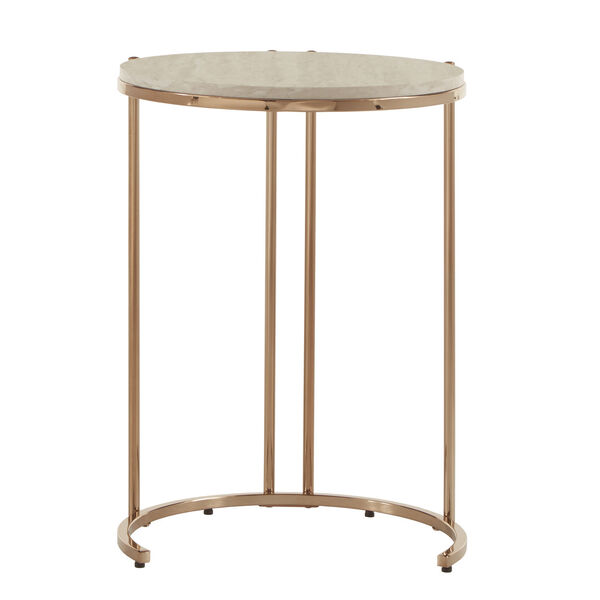 Koga Champagne Gold 18-Inch End Table with Faux Marble Top and Mirrored Bottom, image 2