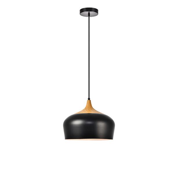 Nora Black and Natural Wood One-Light Pendant, image 1