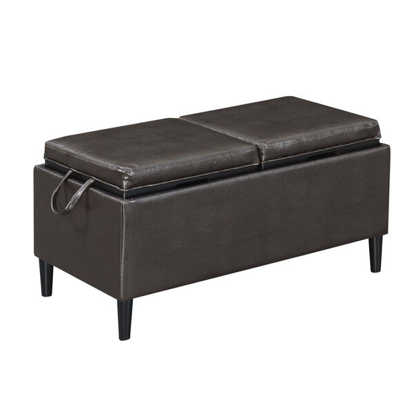 Designs 4 Comfort Espresso Faux Leather 16-Inch Storage Ottoman with Trays, image 4