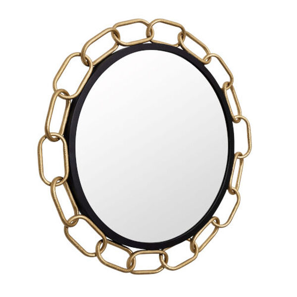 Chains of Love Matte Black Textured Gold 30-Inch Round Wall Mirror, image 2