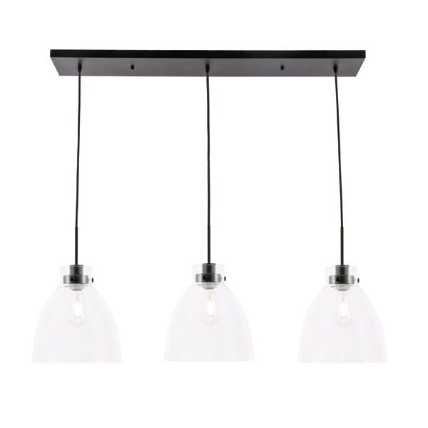 Frey Black Three-Light Pendant with Clear Glass, image 1