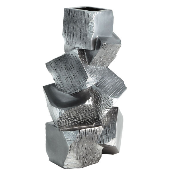 Silver and Black 12-Inch Faux Pyrite Vase, image 3