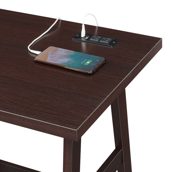 Designs2Go Espresso Trestle Desk with Charging Station, image 2