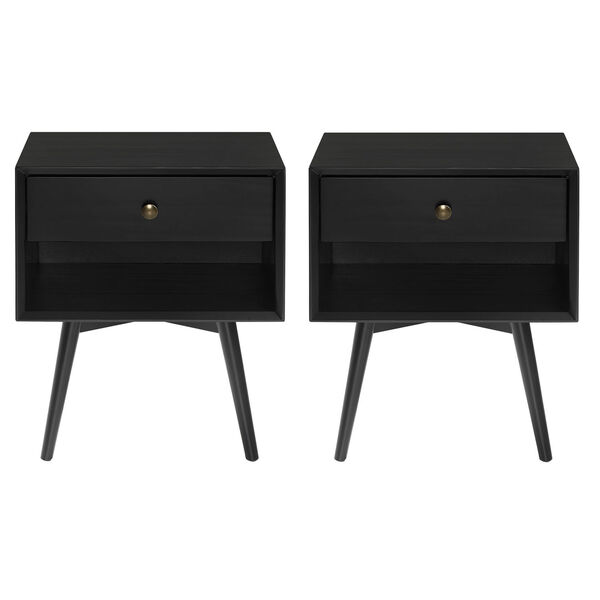 Black Single Drawer Solid Wood Nighstand, Set of Two, image 2