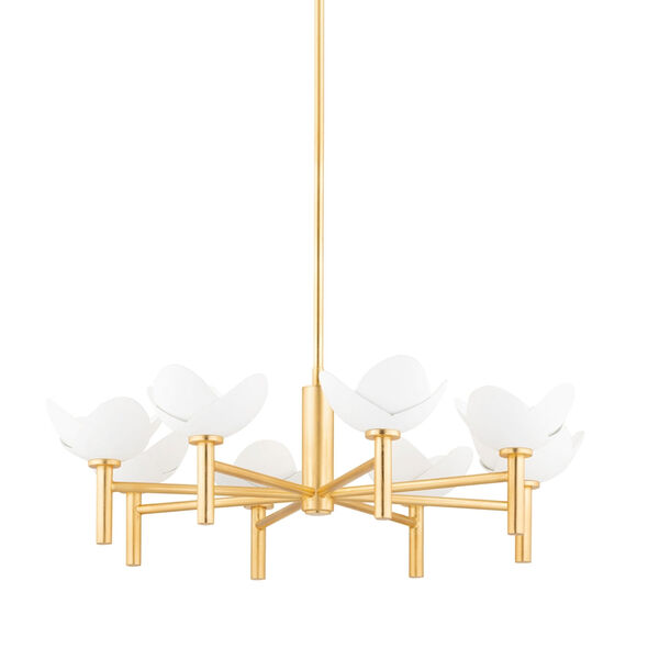 Dawson Gold Leaf and White Plaster Eight-Light Chandelier, image 1