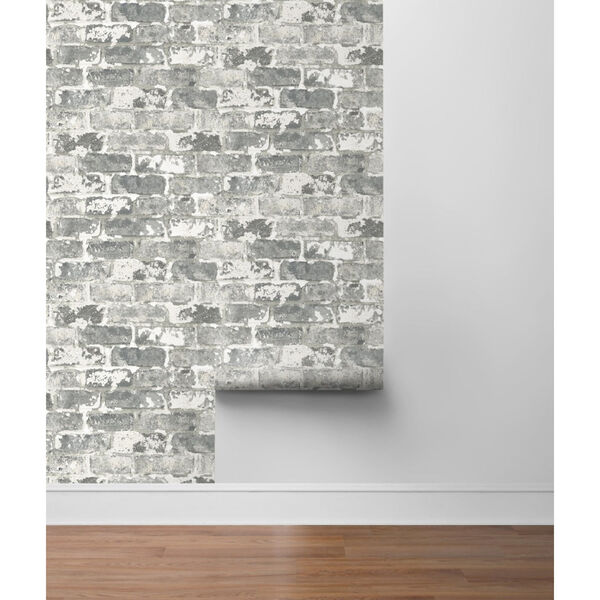 NextWall Weathered Gray Brick Peel and Stick Wallpaper, image 4