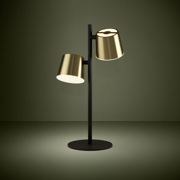 Altamira Structured Black and Brass Two-Light Table Lamp, image 2