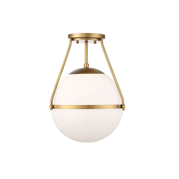 Nicollet Natural Brass One-Light Semi Flush Mount with White Opal Glass, image 1