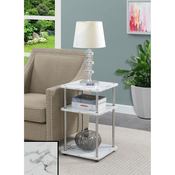 Design2Go Faux White Marble and Chrome Three-Tier End Table, image 2