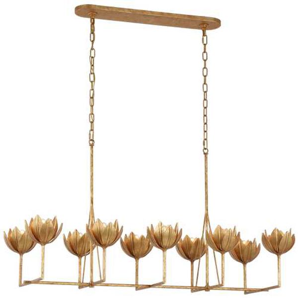 Alberto Antique Gold 10-Light Large Linear Chandelier by Julie Neill, image 1
