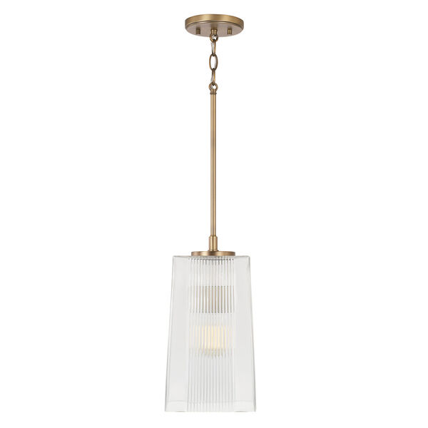 Lexi Aged Brass One-Light Tapered Rectangular Pendant with Clear Fluted Glass, image 2