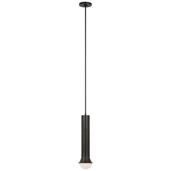 Precision Petite Elongated Pendant in Bronze with White Glass by Kelly Wearstler, image 1