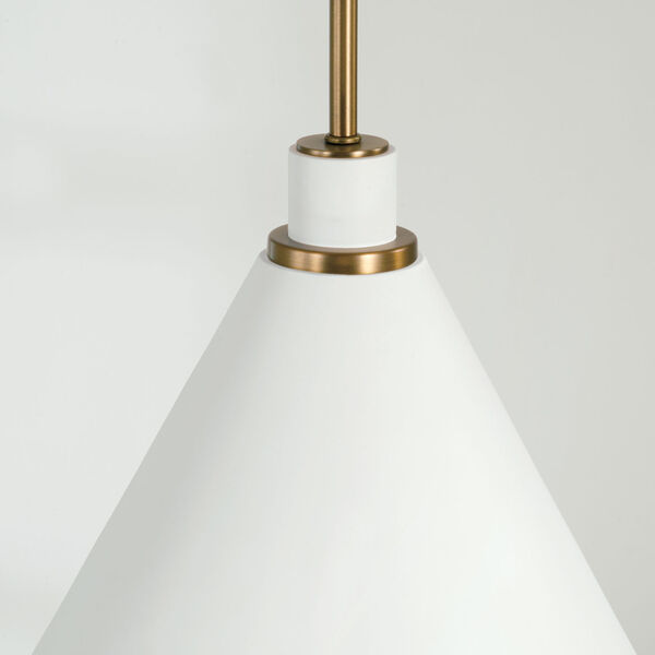 Bradley Aged Brass and White One-Light Pendant, image 2