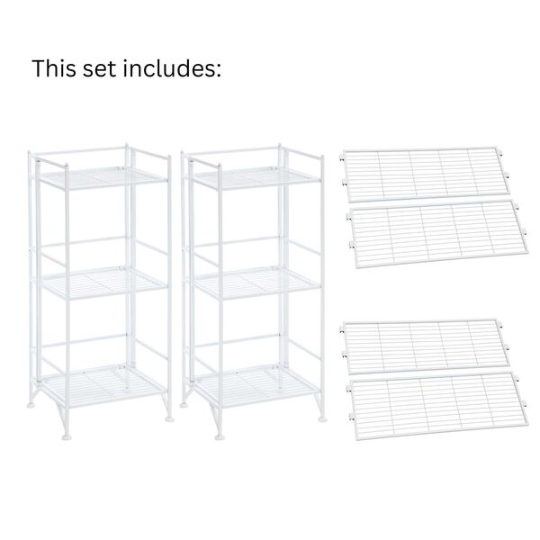 Xtra Storage White Three-Tier Folding Metal Shelves with Set of Three Deluxe Extension Shelves, image 5