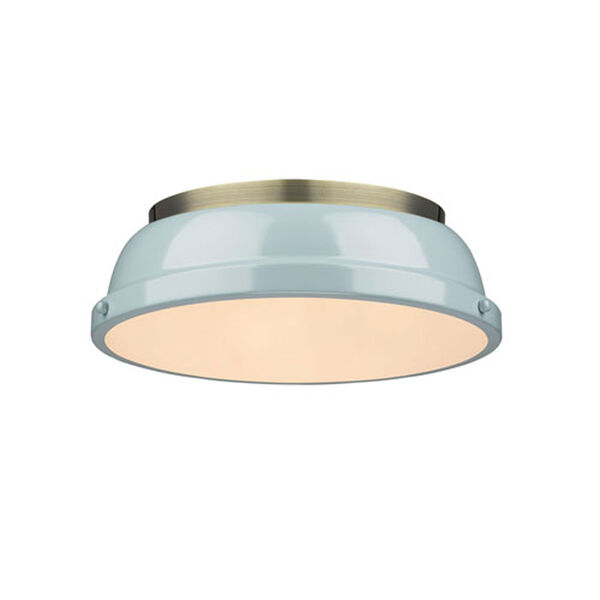 Quinn Aged Brass Two-Light Flush Mount with Seafoam Shades, image 1