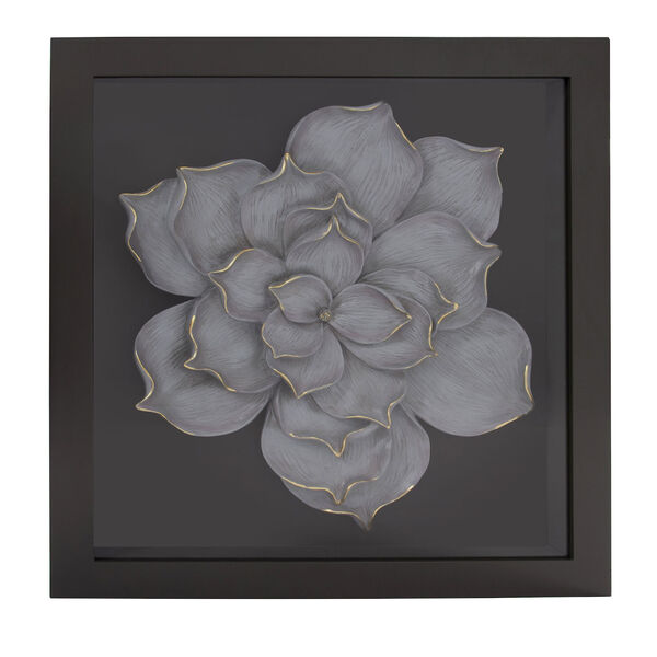 Gray and Gold 26 x 28-Inch Magnolia Flower Wood Wall Art, image 1