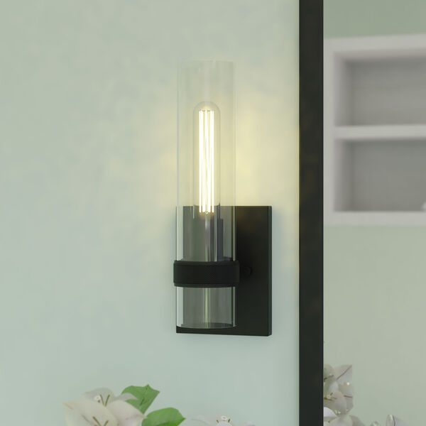 Bari Matte Black Five-Inch One-Light Wall Sconce with Clear Cylinder Glass, image 2