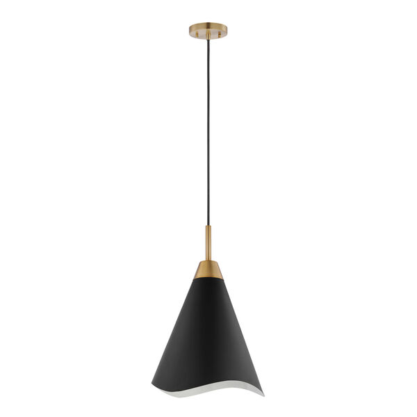 Tango Matte Black and Burnished Brass 12-Inch One-Light Pendant, image 1