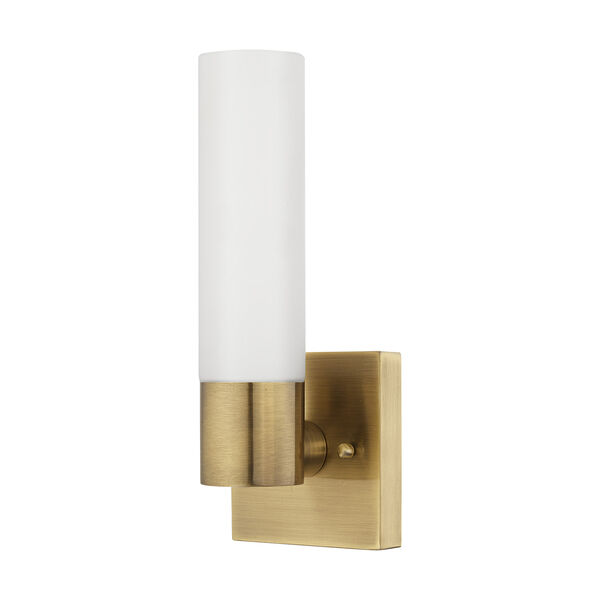 Aero Antique Brass 5-Inch One-Light ADA Wall Sconce with Hand Blown Satin Opal White Twist Lock Glass, image 2
