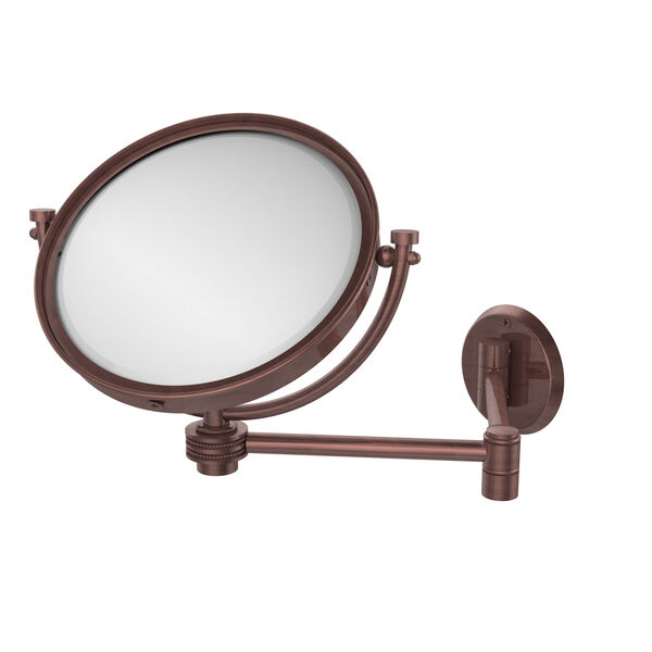 8 Inch Wall Mounted Extending Make-Up Mirror 2X Magnification with Dotted Accent, Antique Copper, image 1