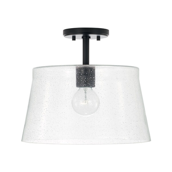 HomePlace Baker Matte Black One-Light Semi-Flush or Pendant with Clear Seeded Glass - (Open Box), image 1