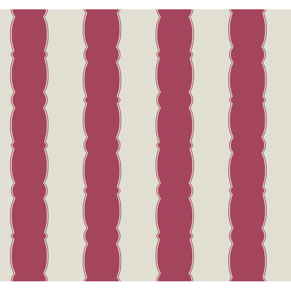 Grandmillennial Red Scalloped Stripe Pre Pasted Wallpaper, image 2