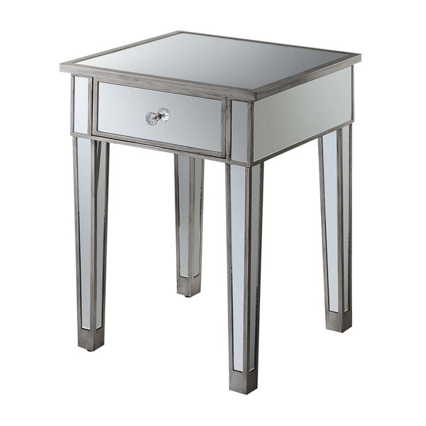 Gold Coast Antique Silver with Mirror 18-Inch End Table with Drawer, image 4