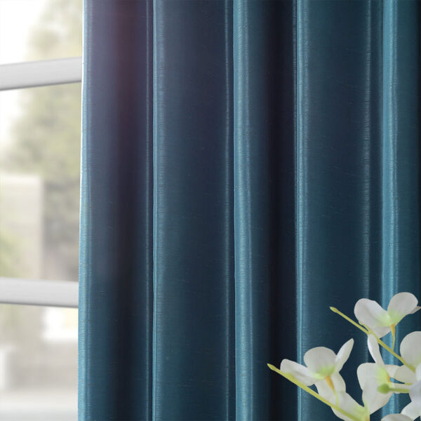 Nassau Blue 120 x 50-Inch Vintage Textured Faux Dupioni Silk Curtain Single Panel, image 8