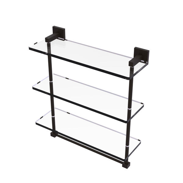 Montero Oil Rubbed Bronze 16-Inch Triple Tiered Glass Shelf with Integrated Towel Bar, image 1