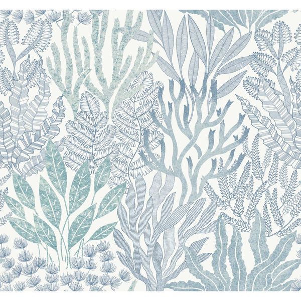 Coral Leaves Blue Aqua Wallpaper, image 2